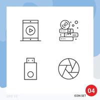 Pack of 4 Modern Filledline Flat Colors Signs and Symbols for Web Print Media such as cinema devices movie education electronics Editable Vector Design Elements