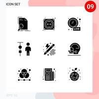 Group of 9 Solid Glyphs Signs and Symbols for people corporate administration stock chart live update Editable Vector Design Elements