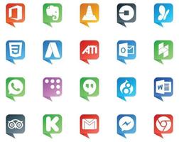 20 logotipos de estilo de burbujas de discurso de redes sociales como drupal coderwall msn whatsapp Outlook vector