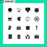 16 Universal Solid Glyphs Set for Web and Mobile Applications trolley shutter communication lens presentation Editable Vector Design Elements