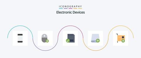 Devices Flat 5 Icon Pack Including devices. add. gadget. hardware. connected vector