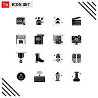 Group of 16 Modern Solid Glyphs Set for line clapperboard forward clapper board Editable Vector Design Elements