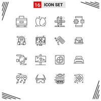 16 Thematic Vector Outlines and Editable Symbols of process develop stationary coding drawing Editable Vector Design Elements