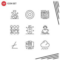 Universal Icon Symbols Group of 9 Modern Outlines of devices secure chart protection success Editable Vector Design Elements