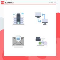 Set of 4 Vector Flat Icons on Grid for city copy building mobile email Editable Vector Design Elements