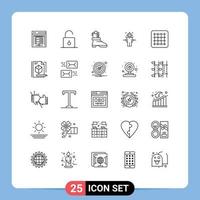 Universal Icon Symbols Group of 25 Modern Lines of gird achieve unlock target man Editable Vector Design Elements