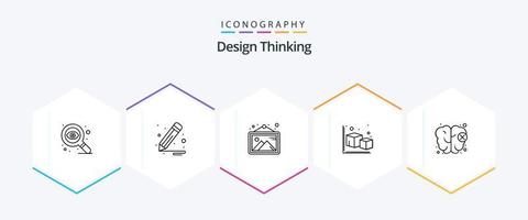 paquete de iconos de 25 líneas de pensamiento de diseño que incluye la mente. cerebro. foto. objeto. cubo vector