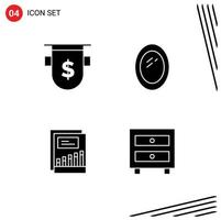 Editable Vector Line Pack of 4 Simple Solid Glyphs of badges chart dollar interior income Editable Vector Design Elements