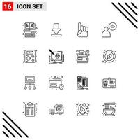 User Interface Pack of 16 Basic Outlines of weighing machine diet hand less man Editable Vector Design Elements