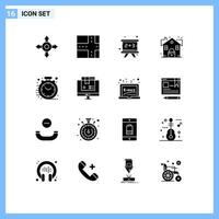 Pack of 16 creative Solid Glyphs of shopping computer real box clock Editable Vector Design Elements