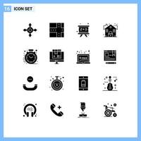 Pack of 16 creative Solid Glyphs of shopping computer real box clock Editable Vector Design Elements