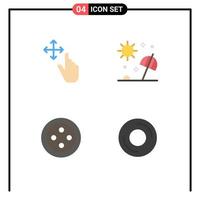 Set of 4 Vector Flat Icons on Grid for finger stud beach summer devices Editable Vector Design Elements