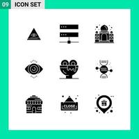 Modern Set of 9 Solid Glyphs Pictograph of dinner science network search india Editable Vector Design Elements