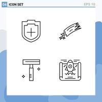 Set of 4 Modern UI Icons Symbols Signs for add beauty shield meteor razor Editable Vector Design Elements