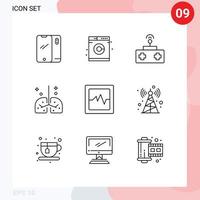 Set of 9 Vector Outlines on Grid for analytics medical baby lungs health Editable Vector Design Elements