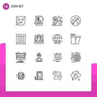 Universal Icon Symbols Group of 16 Modern Outlines of school notebook home no camping Editable Vector Design Elements