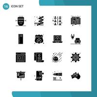 Pack of 16 creative Solid Glyphs of protection tool relationship ruler items Editable Vector Design Elements