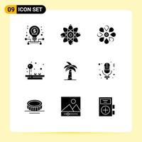 User Interface Pack of 9 Basic Solid Glyphs of play fun science joystick nature Editable Vector Design Elements