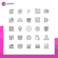 User Interface Pack of 25 Basic Lines of art design cloud web forward Editable Vector Design Elements