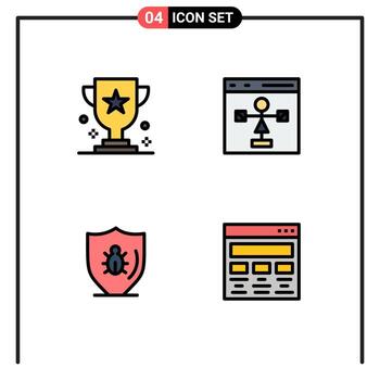 paquete de línea de vector editable de 4 colores planos de línea de llenado simple del premio de programación de premios desarrollar programación elementos de diseño de vector editables