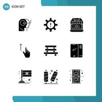 Set of 9 Vector Solid Glyphs on Grid for hand gesture risk finger store Editable Vector Design Elements