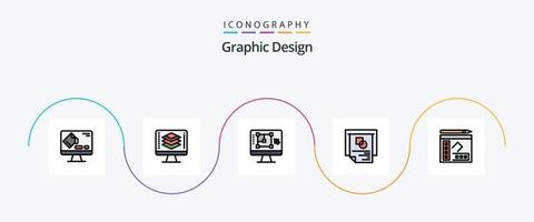 la línea de diseño gráfico llenó el paquete de iconos planos 5 que incluye el libro. presentación. computadora. disposición. aumentar vector