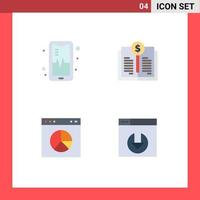 Group of 4 Flat Icons Signs and Symbols for phone presentation book investment web Editable Vector Design Elements