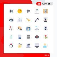 Mobile Interface Flat Color Set of 25 Pictograms of archive laboratory follow flasks biology Editable Vector Design Elements