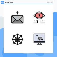 Modern Set of 4 Filledline Flat Colors Pictograph of mail web eye digital product Editable Vector Design Elements