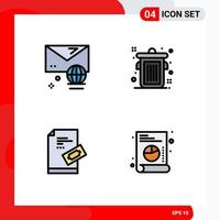 Modern Set of 4 Filledline Flat Colors and symbols such as account tickets message trash note Editable Vector Design Elements