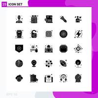 25 Thematic Vector Solid Glyphs and Editable Symbols of health check virus test flash light Editable Vector Design Elements