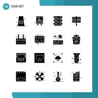 Group of 16 Solid Glyphs Signs and Symbols for chemical flask easter education eggs storage Editable Vector Design Elements