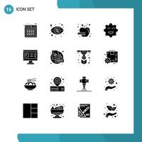 Pictogram Set of 16 Simple Solid Glyphs of construction architecture apple emojis cookie Editable Vector Design Elements