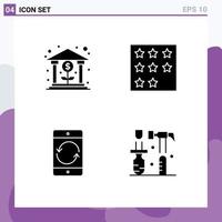 Group of 4 Modern Solid Glyphs Set for bank arrow growth office device Editable Vector Design Elements