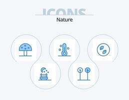 Nature Blue Icon Pack 5 Icon Design. leaves. ecology. mushroom. weather. temperature vector