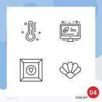 4 Universal Line Signs Symbols of hot favorite rain efficient clams Editable Vector Design Elements