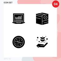 Group of 4 Solid Glyphs Signs and Symbols for laptop e box minus line Editable Vector Design Elements