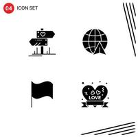 Pack of 4 Modern Solid Glyphs Signs and Symbols for Web Print Media such as dierection ui wedding travel insignia Editable Vector Design Elements