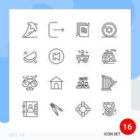 Pack of 16 creative Outlines of food medical back to school healthcare ambulance Editable Vector Design Elements