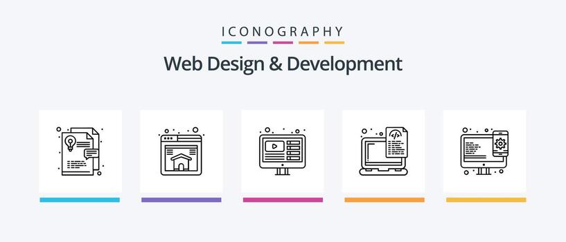 Web Design And Development Line 5 Icon Pack Including setting. design. laptop. creative. javascript. Creative Icons Design vector