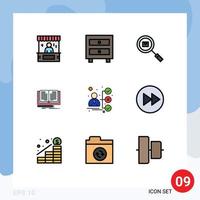 User Interface Pack of 9 Basic Filledline Flat Colors of book writing interior search find Editable Vector Design Elements