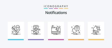 paquete de iconos de la línea 5 de notificaciones que incluye . notificación. mensaje. computadora portátil. SMS. diseño de iconos creativos vector