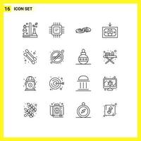 User Interface Pack of 16 Basic Outlines of beauty cashing processor cash system Editable Vector Design Elements