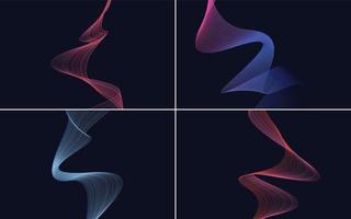 Add a unique touch to your designs with a set of 4 abstract waving lines vector