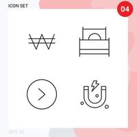 Modern Set of 4 Filledline Flat Colors and symbols such as won circle bed furniture attraction Editable Vector Design Elements