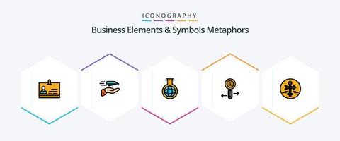 Elementos comerciales y metáforas de símbolos Paquete de iconos de 25 líneas completas que incluye tablero. zoom. recibir. información. experimento vector