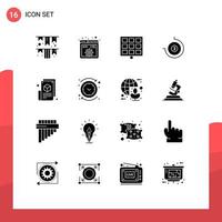 Group of 16 Solid Glyphs Signs and Symbols for web blogging blogger panel blog page stop watch Editable Vector Design Elements