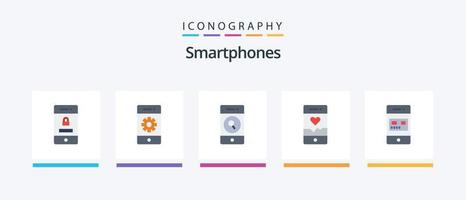 paquete de iconos planos de 5 teléfonos inteligentes que incluye banco. teléfono inteligente teléfono inteligente correr. web. diseño de iconos creativos vector