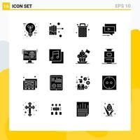 Modern Set of 16 Solid Glyphs Pictograph of content presentation been video youtube Editable Vector Design Elements