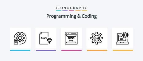 paquete de iconos de programación y codificación de la línea 5, incluido el error. aplicación desarrollo. js. desarrollar. diseño de iconos creativos vector